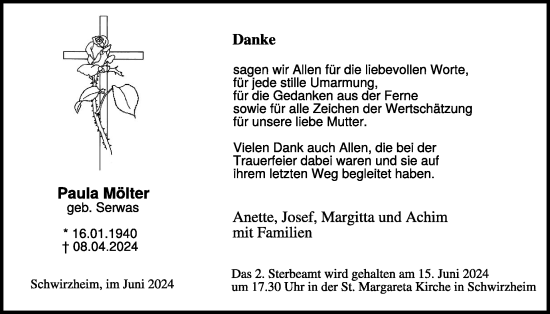 Traueranzeige von Paula Mölter von WochenSpiegel