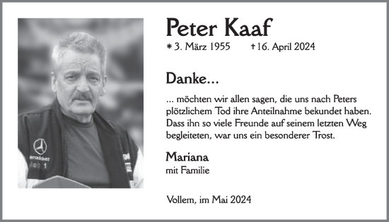 Traueranzeige von Peter Kaaf von WochenSpiegel