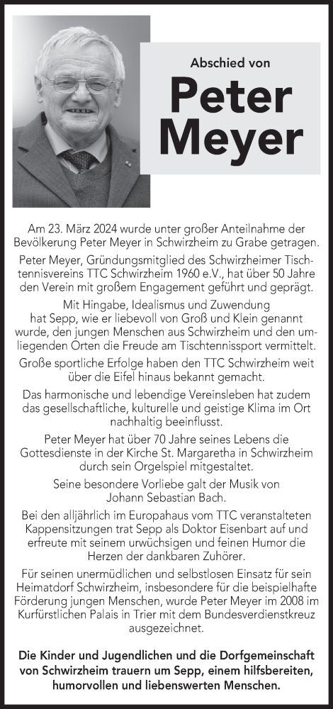 Traueranzeige von Peter Meyer von WochenSpiegel