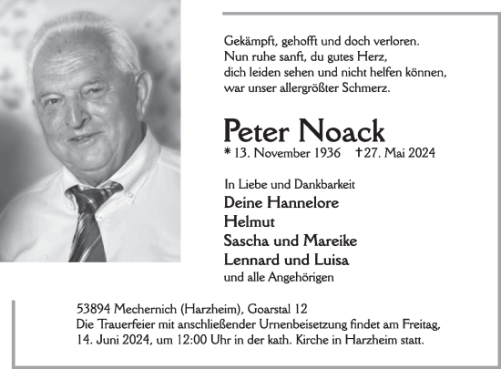 Traueranzeige von Peter Noack von WochenSpiegel