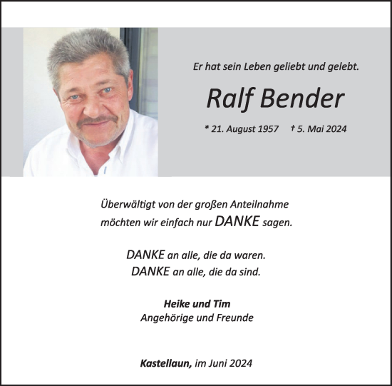 Traueranzeige von Ralf Bender von WochenSpiegel