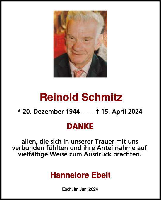 Traueranzeige von Reinold Schmitz von WochenSpiegel
