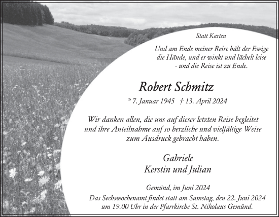 Traueranzeige von Robert Schmitz von WochenSpiegel
