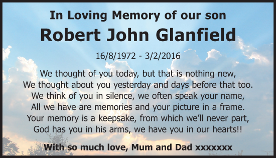 Traueranzeige von Robert John Glanfield von WochenSpiegel