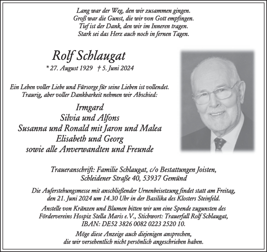 Traueranzeige von Rolf Schlaugat von WochenSpiegel