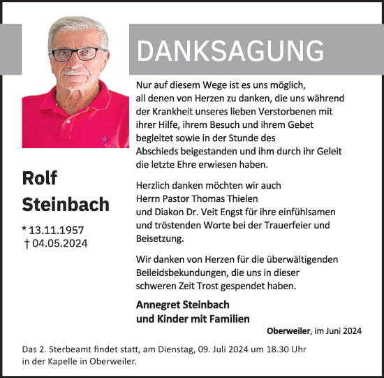 Traueranzeige von Rolf Steinbach von WochenSpiegel