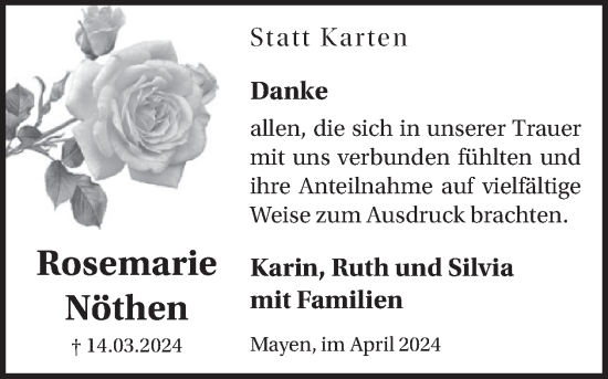 Traueranzeige von Rosemarie Nöthen von WochenSpiegel
