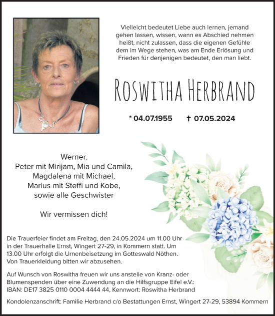 Traueranzeige von Roswitha Herbrand von WochenSpiegel