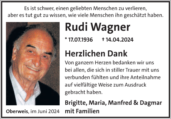 Traueranzeige von Rudi Wagner von WochenSpiegel