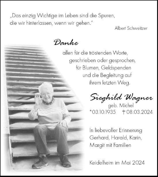 Traueranzeige von Sieghild Wagner von WochenSpiegel