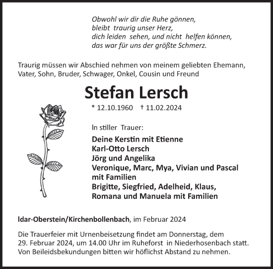 Traueranzeige von Stefan Lersch von WochenSpiegel