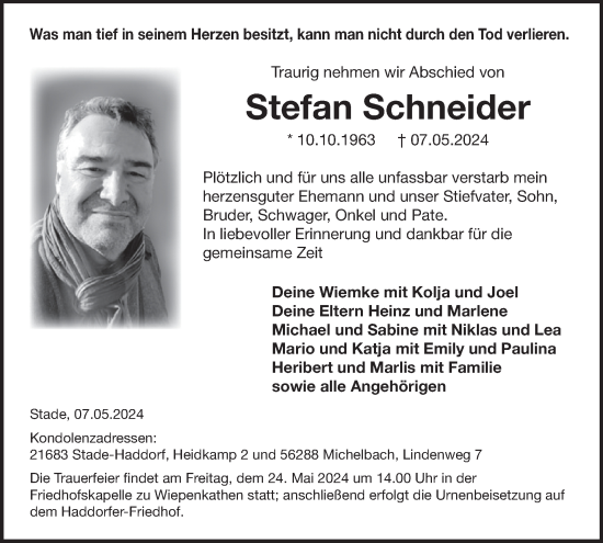 Traueranzeige von Stefan Schneider von WochenSpiegel