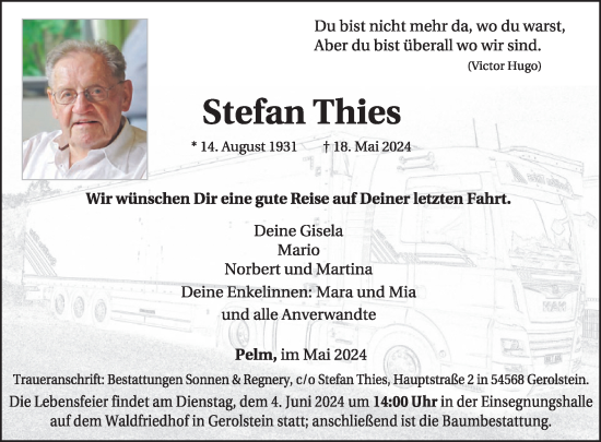 Traueranzeige von Stefan Thies von WochenSpiegel