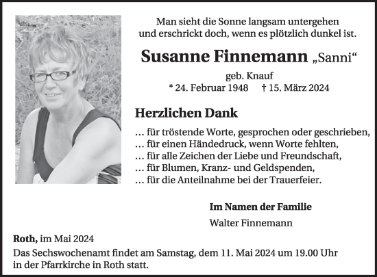 Traueranzeige von Susanne Finnemann von WochenSpiegel
