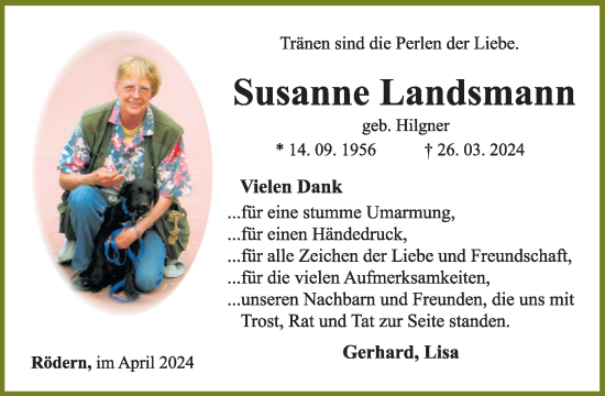 Traueranzeige von Susanne Landsmann von WochenSpiegel