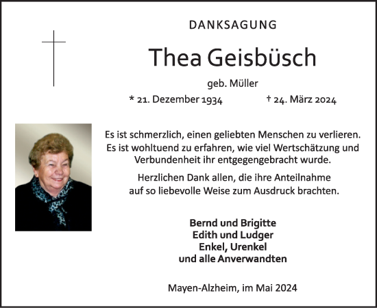 Traueranzeige von Thea Geisbüsch von WochenSpiegel
