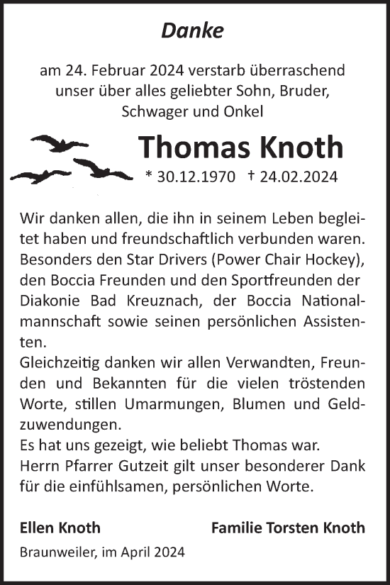 Traueranzeige von Thomas Knoth von WochenSpiegel