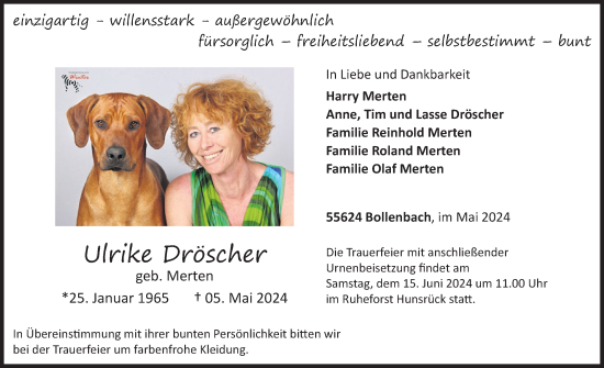Traueranzeige von Ulrike Dröscher von WochenSpiegel