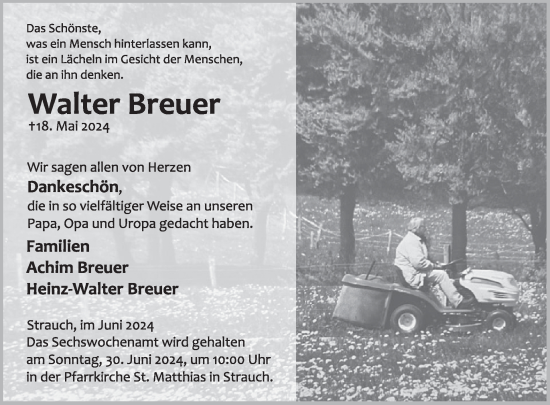 Traueranzeige von Walter Breuer von WochenSpiegel