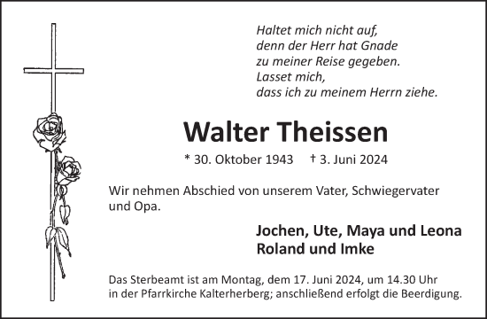 Traueranzeige von Walter Theissen von WochenSpiegel