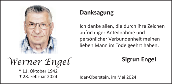 Traueranzeige von Werner Engel von WochenSpiegel