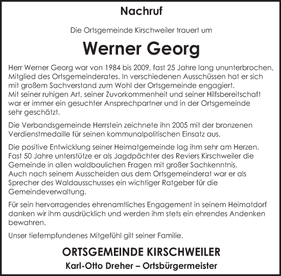 Traueranzeige von Werner Georg von WochenSpiegel