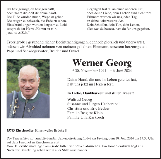 Traueranzeige von Werner Georg von WochenSpiegel