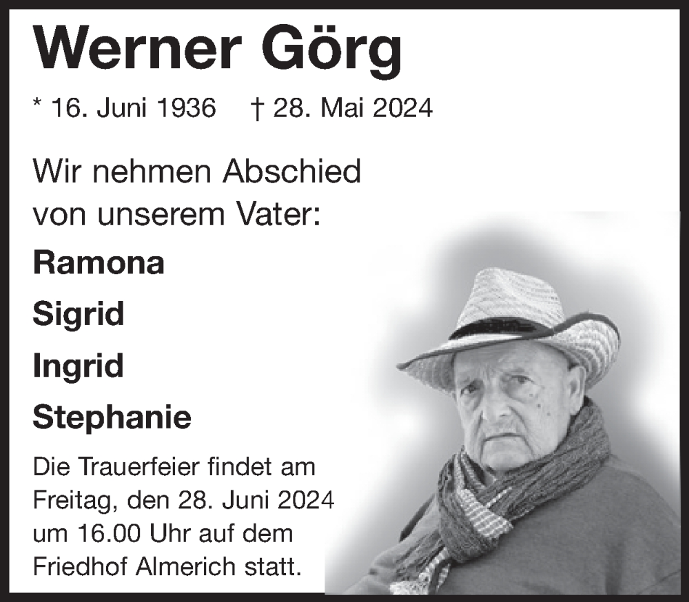  Traueranzeige für Werner Görg vom 22.06.2024 aus WochenSpiegel