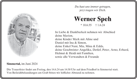Traueranzeige von Werner Speh von WochenSpiegel