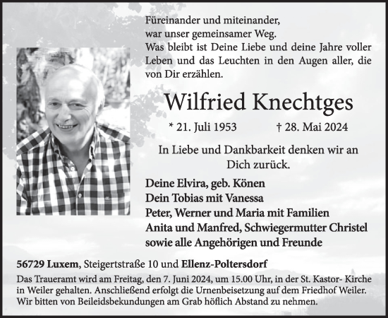 Traueranzeige von Wilfried Knechtges von WochenSpiegel