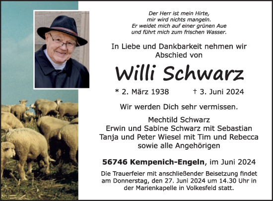 Traueranzeige von Willi Schwarz von WochenSpiegel