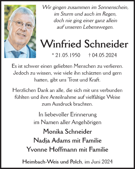 Traueranzeige von Winfried Schneider von WochenSpiegel
