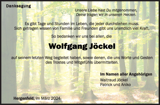 Traueranzeige von Wolfgang Jöckel von WochenSpiegel