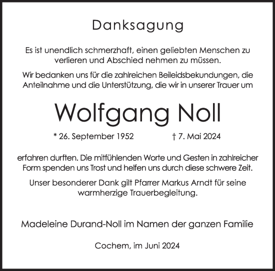 Traueranzeige von Wolfgang Noll von WochenSpiegel