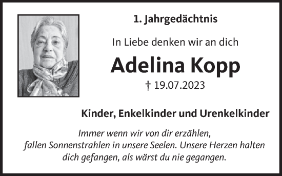 Traueranzeige von Adelina Kopp von WochenSpiegel