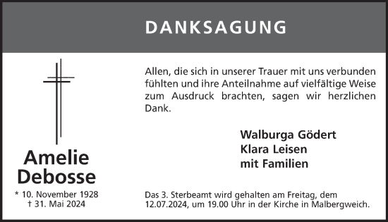 Traueranzeige von Amelie Debosse von WochenSpiegel
