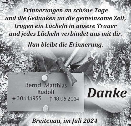 Traueranzeige von Bernd Matthias Rudolf von WochenSpiegel