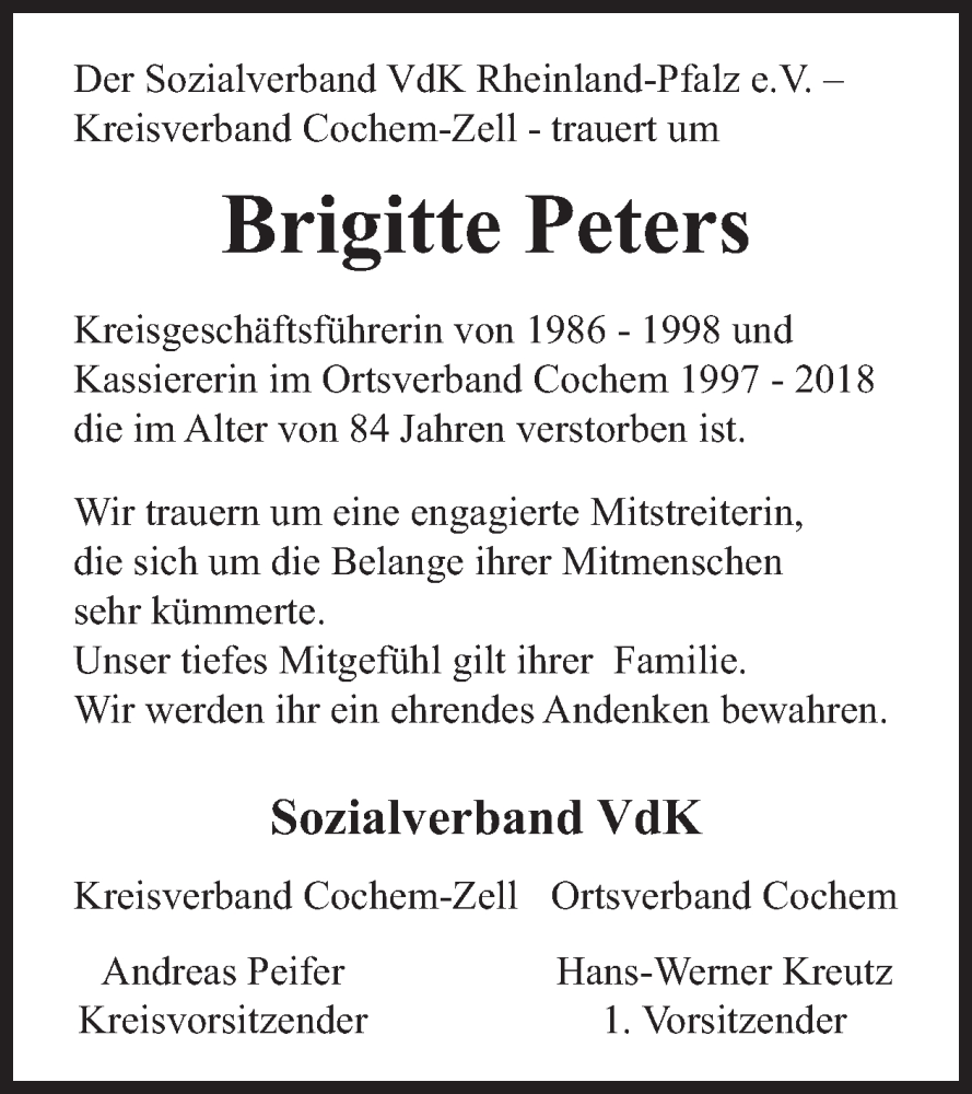  Traueranzeige für Brigitte Peters vom 03.07.2024 aus WochenSpiegel