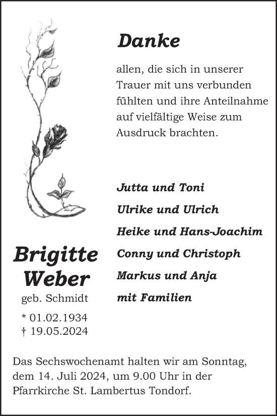 Traueranzeige von Brigitte Weber von WochenSpiegel