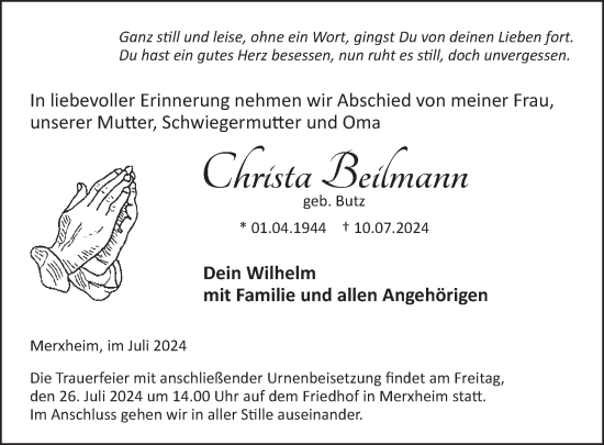 Traueranzeige von Christa Beilmann von WochenSpiegel
