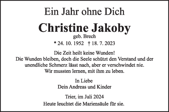 Traueranzeige von Christine Jakoby von WochenSpiegel