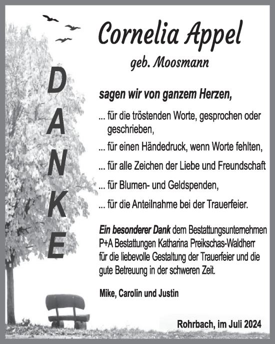 Traueranzeige von Cornelia Appel von WochenSpiegel