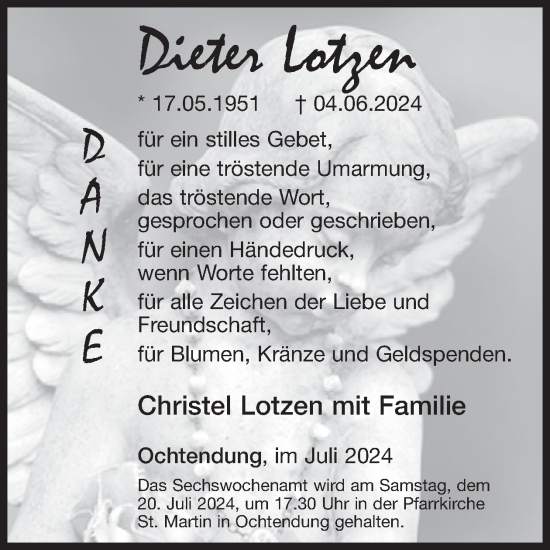 Traueranzeige von Dieter Lotzen von WochenSpiegel