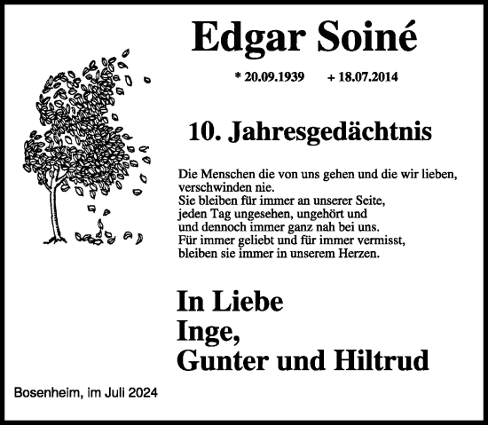 Traueranzeige von Edgar Soine von WochenSpiegel