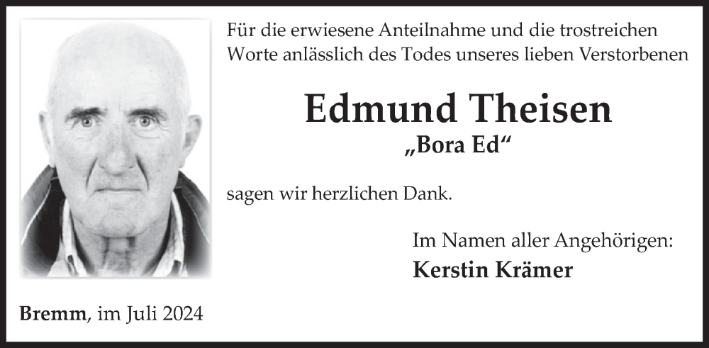  Traueranzeige für Edmund Theisen vom 17.07.2024 aus WochenSpiegel