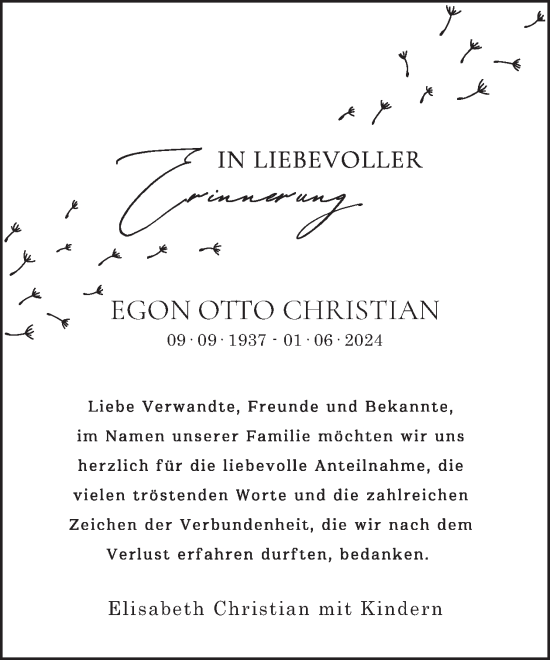 Traueranzeige von Egon Otto Christian von WochenSpiegel