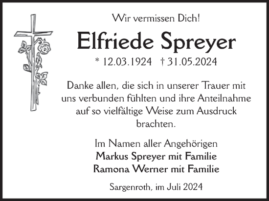 Traueranzeige von Elfriede Spreyer von WochenSpiegel