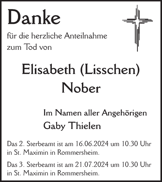 Traueranzeige von Elisabeth Nober von WochenSpiegel