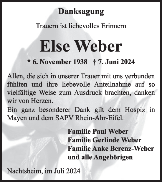 Traueranzeige von Else Weber von WochenSpiegel