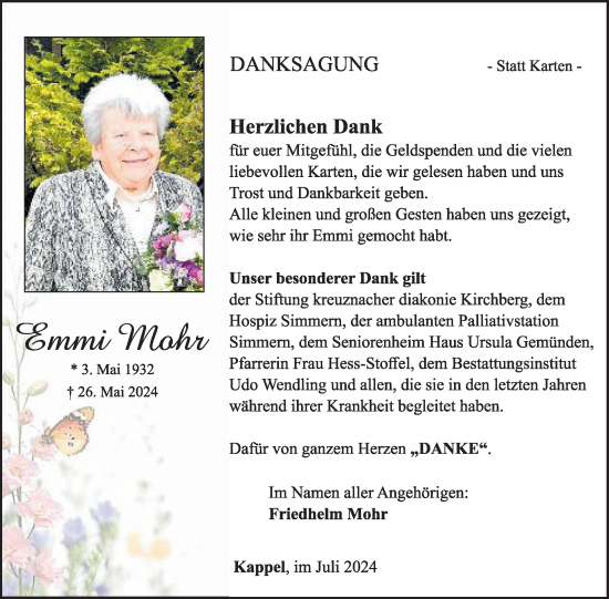 Traueranzeige von Emmi Mohr von WochenSpiegel